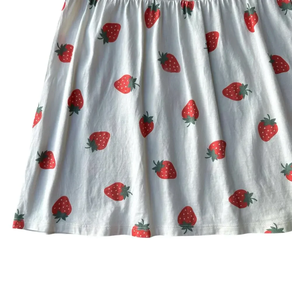 H&M Ruffle Trimmed Strawberry Print Dress, Size 4T, Creme